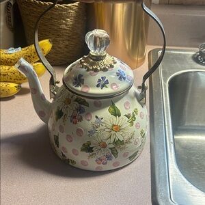 Mackenzie Childs Wildflower Pink Polka Dot Teapot with Crystal Knob
